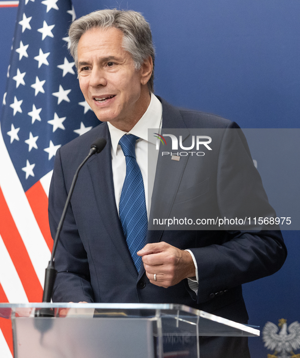 Antony Blinken U.S Secretary of State during press conference in Warsaw, Poland on September 12, 2024. 