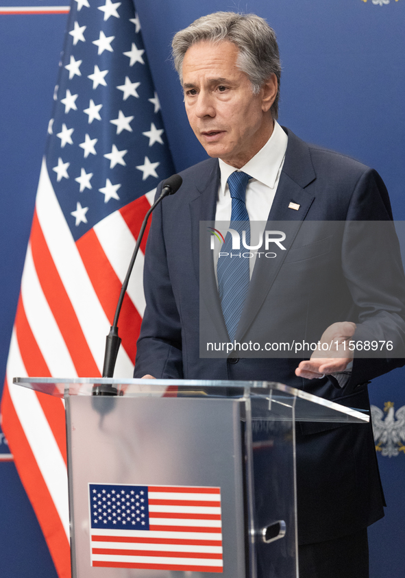 Antony Blinken U.S Secretary of State during press conference in Warsaw, Poland on September 12, 2024. 