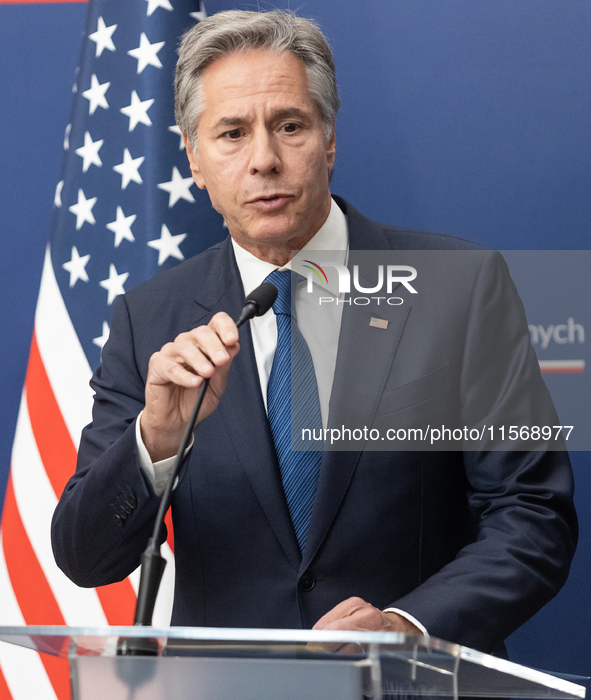 Antony Blinken U.S Secretary of State during press conference in Warsaw, Poland on September 12, 2024. 