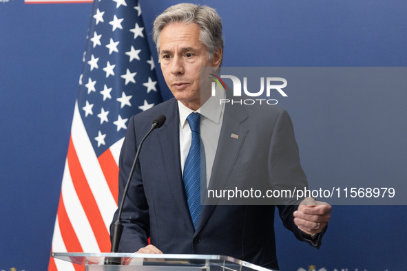 Antony Blinken U.S Secretary of State during press conference in Warsaw, Poland on September 12, 2024. 