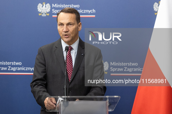 Radoslaw Sikorski Polish Minister of Foreign Affairs during press conference in Warsaw, Poland on September 2, 2024. 