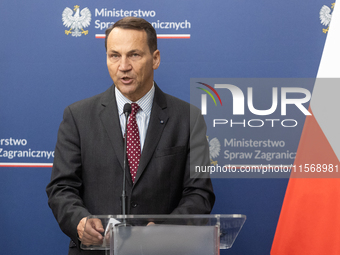 Radoslaw Sikorski Polish Minister of Foreign Affairs during press conference in Warsaw, Poland on September 2, 2024. (