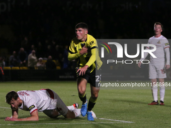 Ellis Taylor celebrates his goal during the Sky Bet League 2 match between Harrogate Town and Doncaster Rovers at Wetherby Road in Harrogate...