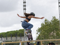 Rayssa Leal from Brazil participates in the Women's Quarterfinals during the World Skate Games in Rome, Italy, on September 12, 2024. (