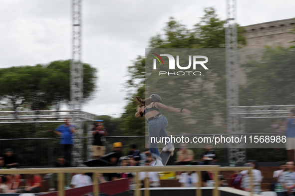 Rayssa Leal from Brazil participates in the Women's Quarterfinals during the World Skate Games in Rome, Italy, on September 12, 2024. 