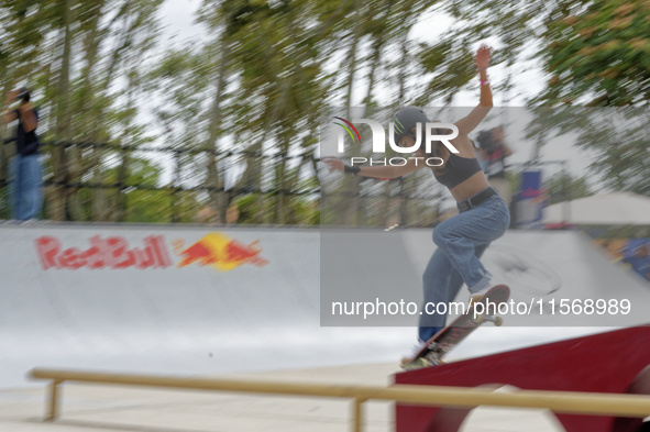 Rayssa Leal from Brazil participates in the Women's Quarterfinals during the World Skate Games in Rome, Italy, on September 12, 2024. 