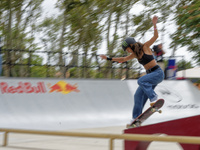 Rayssa Leal from Brazil participates in the Women's Quarterfinals during the World Skate Games in Rome, Italy, on September 12, 2024. (