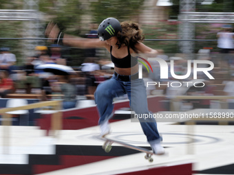 Rayssa Leal from Brazil participates in the Women's Quarterfinals during the World Skate Games in Rome, Italy, on September 12, 2024. (