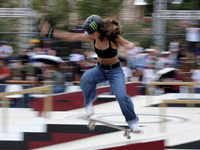 Rayssa Leal from Brazil participates in the Women's Quarterfinals during the World Skate Games in Rome, Italy, on September 12, 2024. (