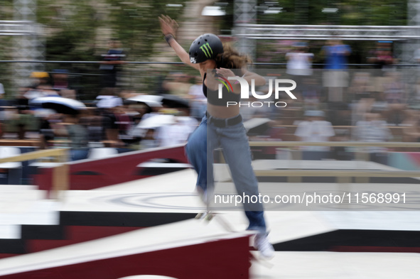 Rayssa Leal from Brazil participates in the Women's Quarterfinals during the World Skate Games in Rome, Italy, on September 12, 2024. 