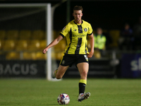 Jesper Moon of Harrogate Town during the Sky Bet League 2 match between Harrogate Town and Doncaster Rovers at Wetherby Road in Harrogate, E...