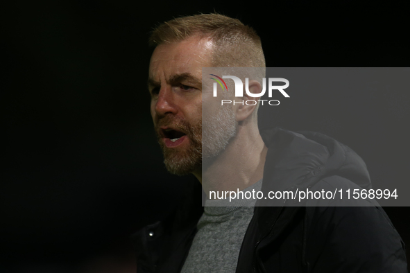 Harrogate Town Manager Simon Weaver during the Sky Bet League 2 match between Harrogate Town and Doncaster Rovers at Wetherby Road in Harrog...