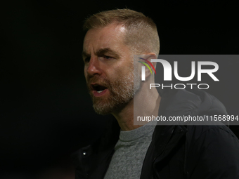 Harrogate Town Manager Simon Weaver during the Sky Bet League 2 match between Harrogate Town and Doncaster Rovers at Wetherby Road in Harrog...