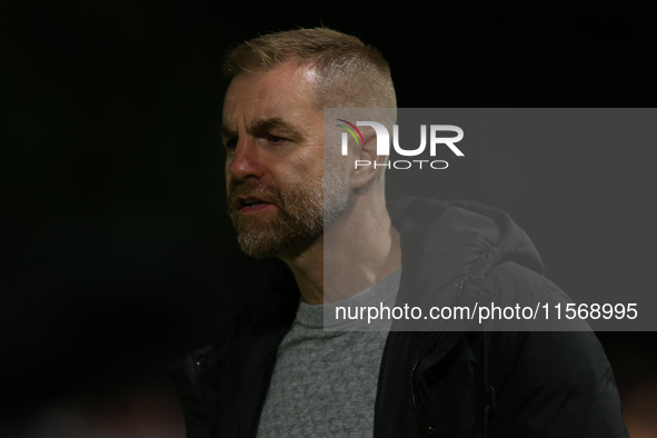 Harrogate Town Manager Simon Weaver during the Sky Bet League 2 match between Harrogate Town and Doncaster Rovers at Wetherby Road in Harrog...