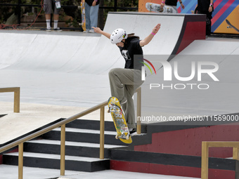 Momiji Nishiya, Japan, during the World Skate Games Italia 2024, Women's Quarterfinal underway in Rome, Italy, on September 12, 2024 (