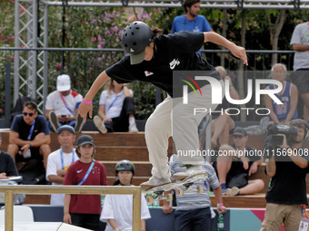 Ibuki Matsumoto from Japan competes during the Woman Quarter of Final at the World Skate Games in Rome, Italy, on September 12, 2024. (