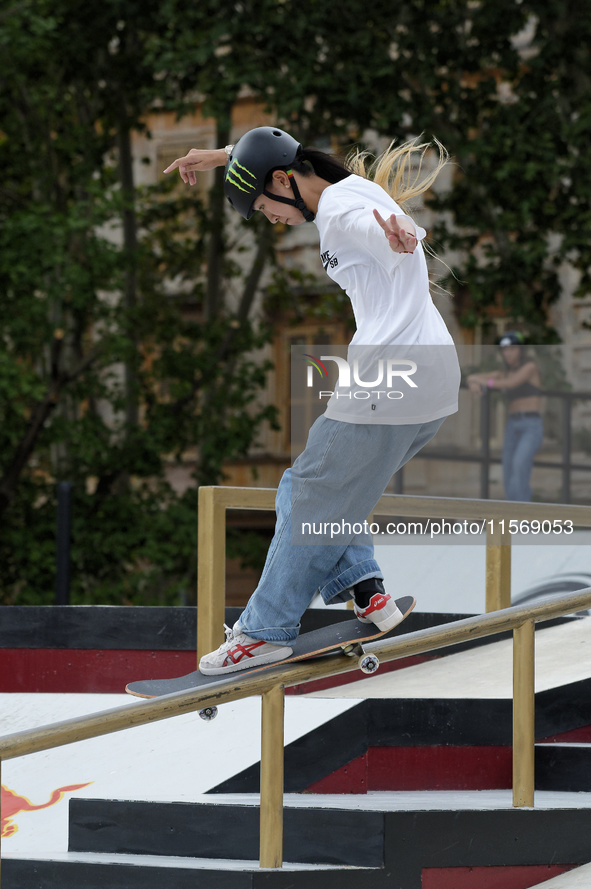 Rizu Akama from Japan competes in the World Skate Games Italia 2024, Women's Quarterfinals in Rome, Italy, on September 12, 2024. 