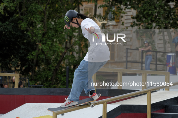 Rizu Akama from Japan competes in the World Skate Games Italia 2024, Women's Quarterfinals in Rome, Italy, on September 12, 2024. 