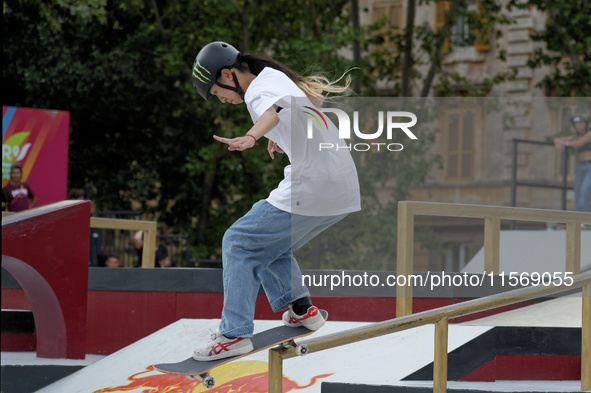 Rizu Akama from Japan competes in the World Skate Games Italia 2024, Women's Quarterfinals in Rome, Italy, on September 12, 2024. 