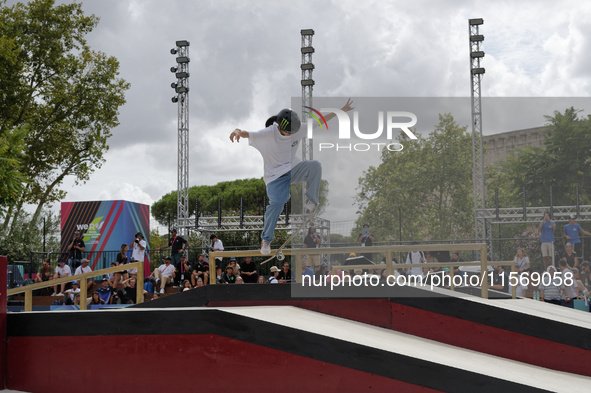 Rizu Akama from Japan participates in the Women's Quarterfinal during the World Skate Games in Rome, Italy, on September 12, 2024. 