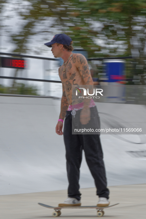 Gustavo Ribeiro, from Portugal, during the World Skate Games Italia 2024, Men's Quarterfinal underway in Rome, Italy, on September 12, 2024 