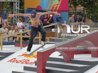 Gustavo Ribeiro, from Portugal, during the World Skate Games Italia 2024, Men's Quarterfinal underway in Rome, Italy, on September 12, 2024...