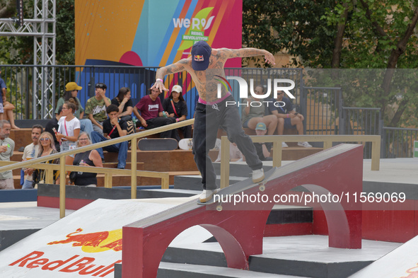 Gustavo Ribeiro, from Portugal, during the World Skate Games Italia 2024, Men's Quarterfinal underway in Rome, Italy, on September 12, 2024 