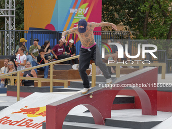 Gustavo Ribeiro, from Portugal, during the World Skate Games Italia 2024, Men's Quarterfinal underway in Rome, Italy, on September 12, 2024...