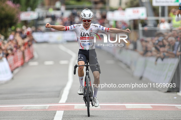 Marc Hirschi (SUI - UAE Team Emirates) wins the 72nd Tour of Tuscany, Coppa Sabatini, in Peccioli, Italy, on September 12, 2024. 