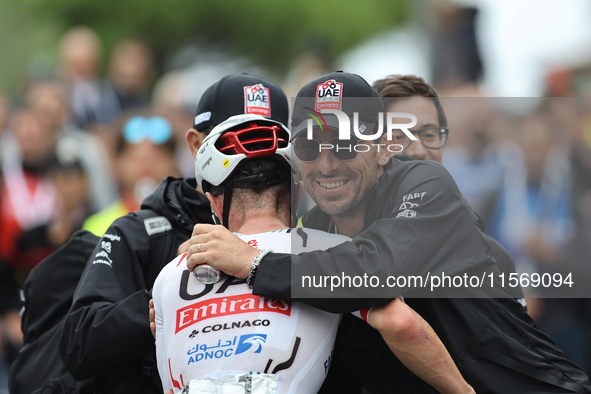 Marc Hirschi (SUI - UAE Team Emirates) celebrates winning the 72nd Tour of Tuscany, Coppa Sabatini, in Peccioli, Italy, on September 12, 202...