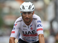 Ulissi Diego crosses the finish line in Peccioli, Italy, on September 12, 2024, during the 72nd Tour of Tuscany, Coppa Sabatini. (