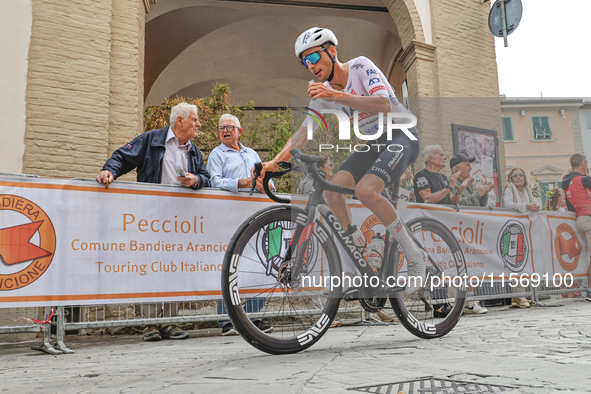 Christen Jan cycles through the village center during the 72nd Tour of Tuscany, Coppa Sabatini, in Peccioli, Italy, on September 12, 2024. 