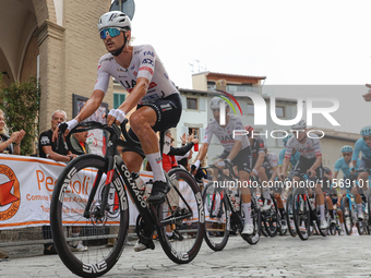 Alessandro Covi passes through the village center during the 72nd Tour of Tuscany, Coppa Sabatini, in Peccioli, Italy, on September 12, 2024...