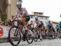 Alessandro Covi passes through the village center during the 72nd Tour of Tuscany, Coppa Sabatini, in Peccioli, Italy, on September 12, 2024...