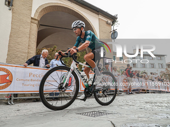 Agirre Egana cycles through the village center during the 72nd Tour of Tuscany, Coppa Sabatini, in Peccioli, Italy, on September 12, 2024. (