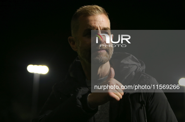 Harrogate Town Manager Simon Weaver celebrates at full time during the Sky Bet League 2 match between Harrogate Town and Doncaster Rovers at...