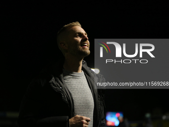 Harrogate Town Manager Simon Weaver celebrates at full time during the Sky Bet League 2 match between Harrogate Town and Doncaster Rovers at...