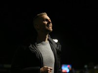 Harrogate Town Manager Simon Weaver celebrates at full time during the Sky Bet League 2 match between Harrogate Town and Doncaster Rovers at...