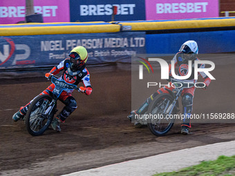 Belle Vue Colts' Freddy Hodder in yellow leads teammate Matt Marson in white during the WSRA National Development League match between Sheff...