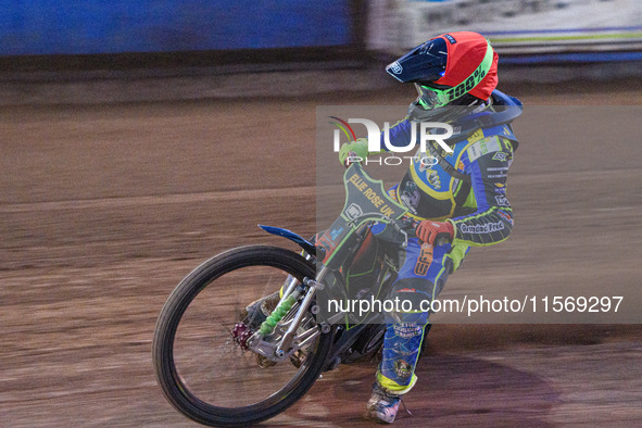 Luke Harrison of the Sheffield Tiger Cubs competes during the WSRA National Development League match between the Sheffield Tiger Cubs and th...