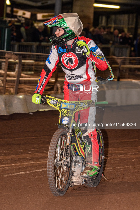 Belle Vue Colts' William Cairns acknowledges the fans after his final race during the WSRA National Development League match between Sheffie...