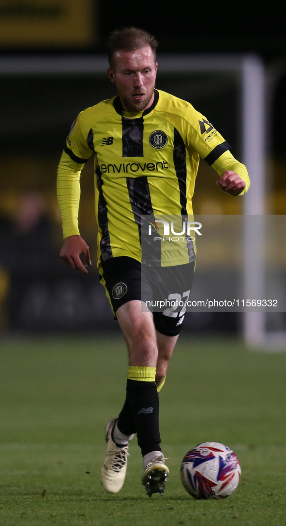 Stephen Dooley of Harrogate Town during the Sky Bet League 2 match between Harrogate Town and Doncaster Rovers at Wetherby Road in Harrogate...