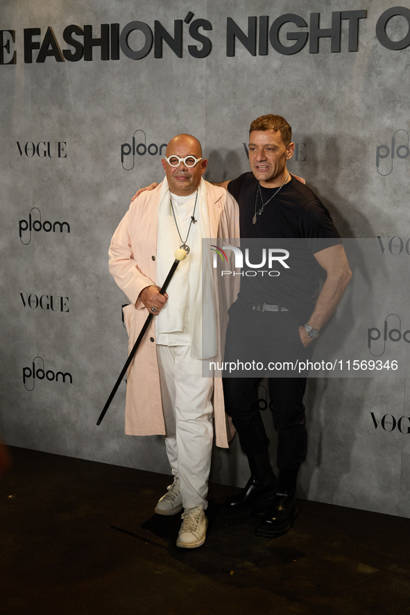 Omar and Alexei attend a photocall for Vogue Fashion's Night Out 2024 in Madrid, Spain, on September 13, 2024. 