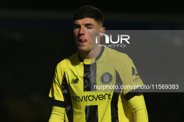 Ellis Taylor of Harrogate Town during the Sky Bet League 2 match between Harrogate Town and Doncaster Rovers at Wetherby Road in Harrogate,...