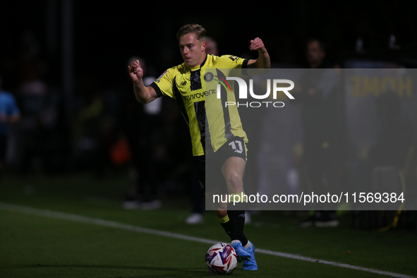 Harrogate Town's James Daly during the Sky Bet League 2 match between Harrogate Town and Doncaster Rovers at Wetherby Road in Harrogate, Eng...