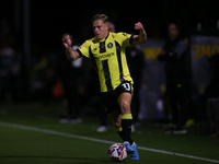 Harrogate Town's James Daly during the Sky Bet League 2 match between Harrogate Town and Doncaster Rovers at Wetherby Road in Harrogate, Eng...