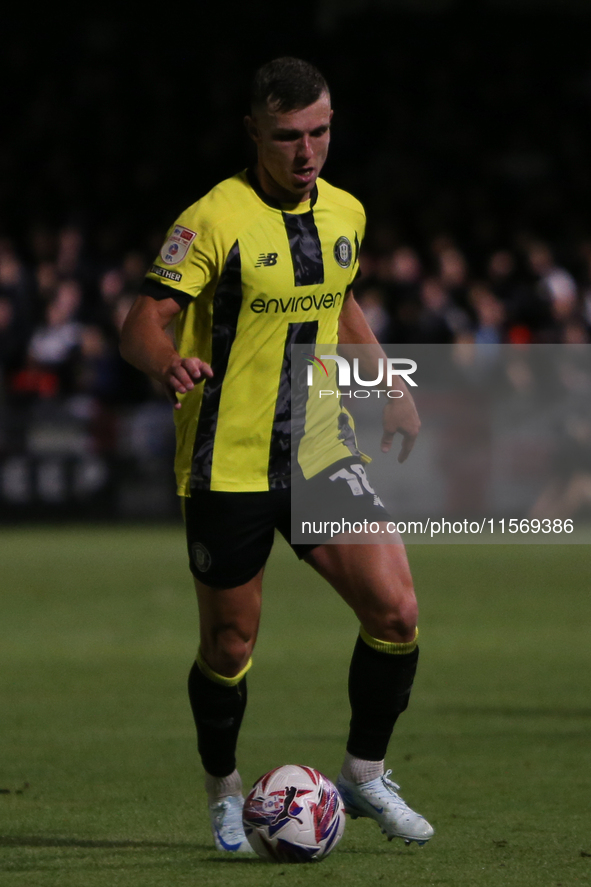 Harrogate Town's Jack Muldoon during the Sky Bet League 2 match between Harrogate Town and Doncaster Rovers at Wetherby Road in Harrogate, E...