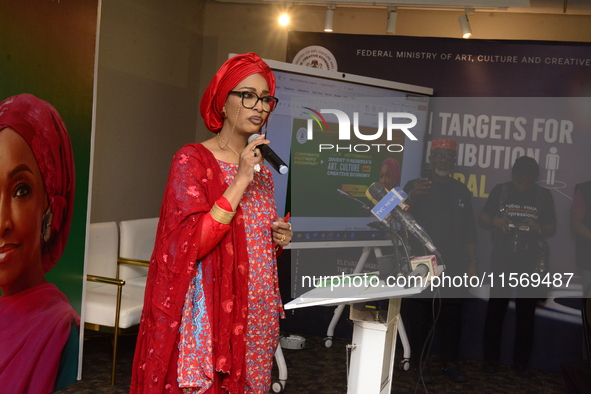 Minister of Art, Culture, and Creative Economy, Hannatu Musa Musawa, speaks during the Ministry of Art, Culture, and Creative Economy's ''Co...