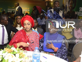 L-R: Minister of Art, Culture, and Creative Economy, Hannatu Musa Musawa, and Founder, Nike Art Gallery, Chief Nike Davies-Okundaye, during...