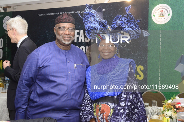 L-R: Mr. Seyi Akinwumi, a lawyer, and Chief Nike Davies-Okundaye, founder of Nike Art Gallery, during the Ministry of Art, Culture and Creat...